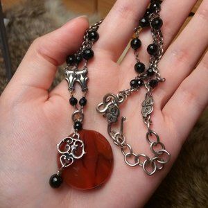Sterling onyx and carnelian double chain necklace